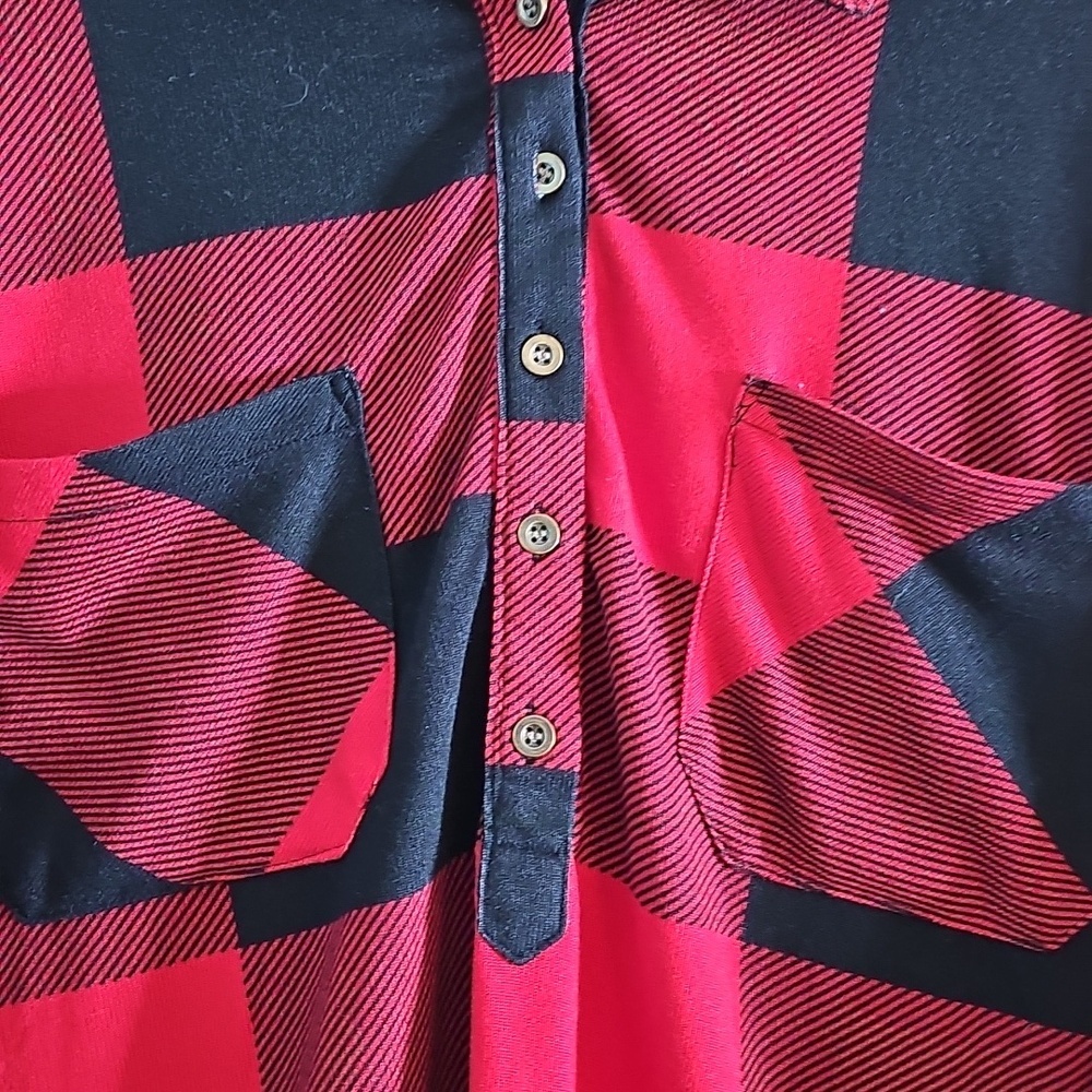 New York Laundry Red and Black Plaid Button-Up Shirt - Picture 3 of 4